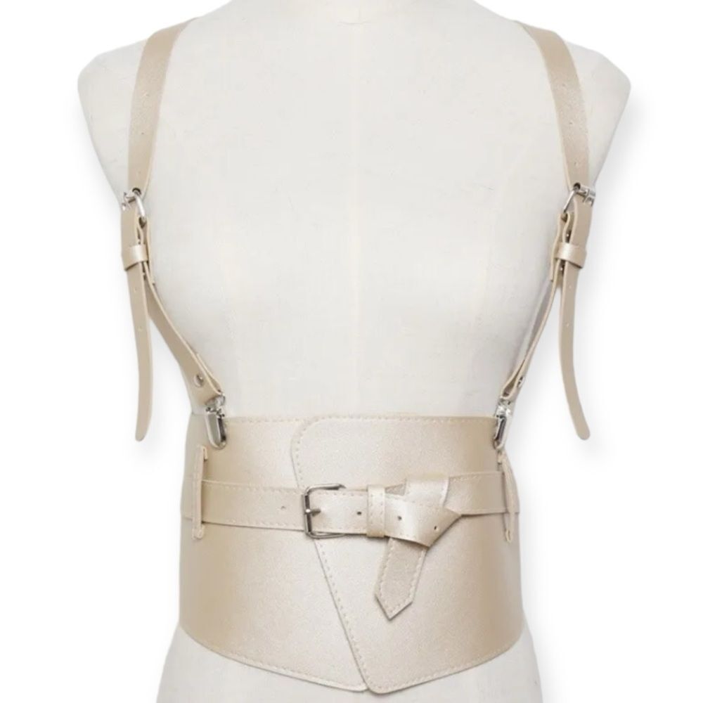 Gold Wide Corset Shoulder Suspender Body Harness Belt NEW